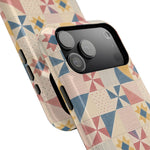 Prairie Quilt – Pastel Patchwork Pattern MagSafe Phone Case, glossy wide-camera Pro Max model, camera and side-button close-up