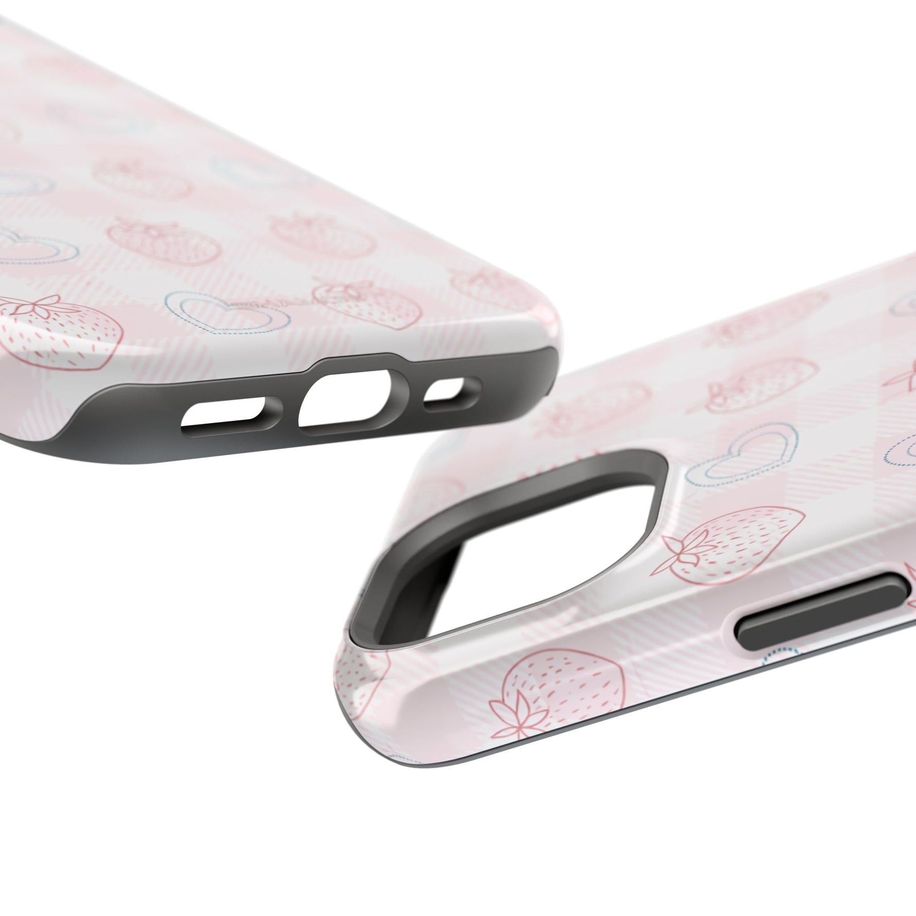 Strawberry Hearts MagSafe Compatible Phone Case | 'Paint it your way' Pink Plaid Impact-Resistant