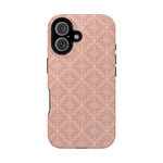 Meadow Lace – Blush Pink Lace Pattern MagSafe Phone Case, glossy iPhone 16, rear view