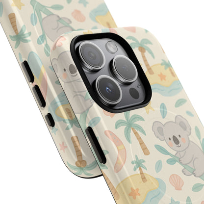 Australia Hand-Drawn Koala Beach iPhone Case — Cute Tropical Palm & Surf Print | with MagSafe