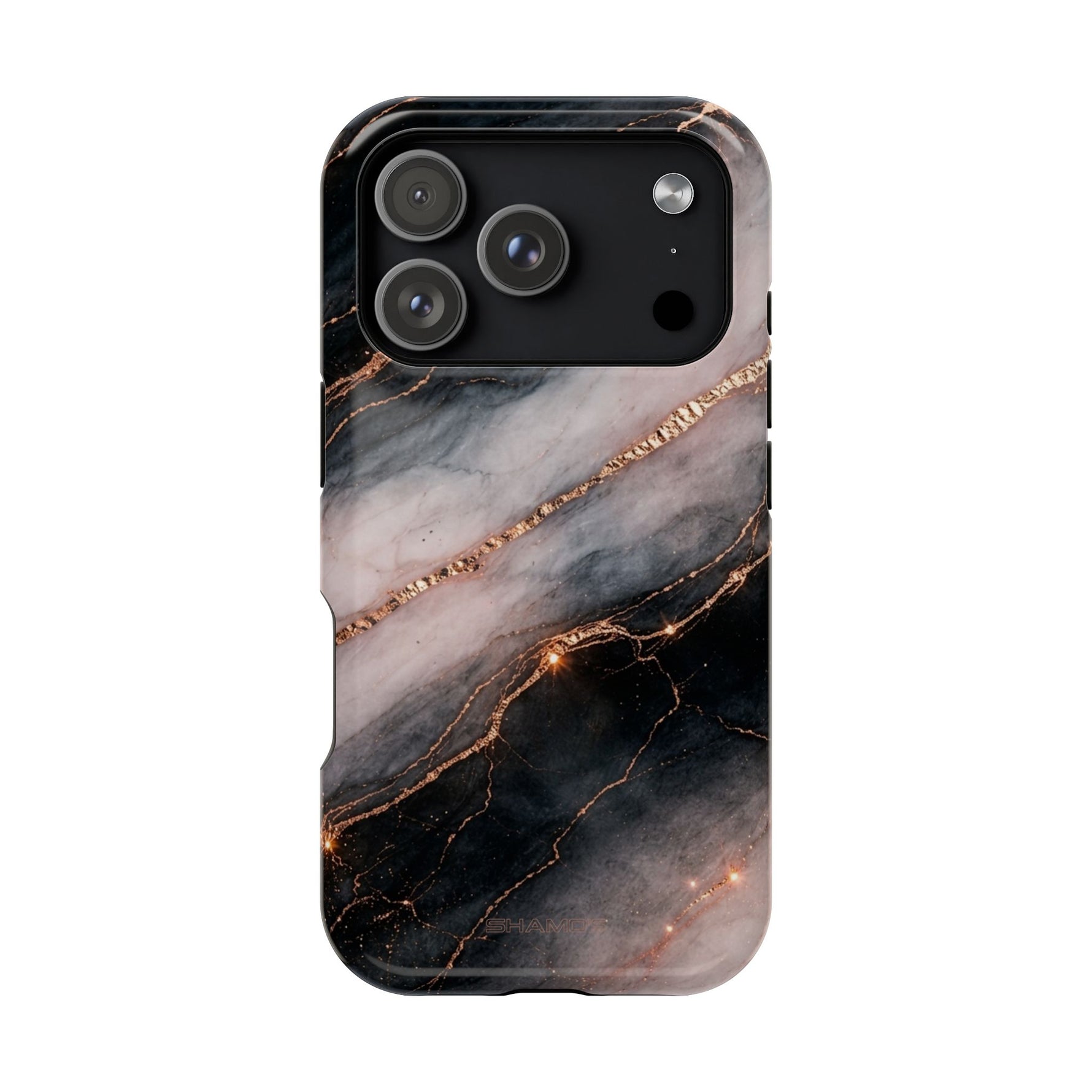 Marbled Black & Rose Gold Magnetic MagSafe Compatible Phone Case — Impact-Resistant