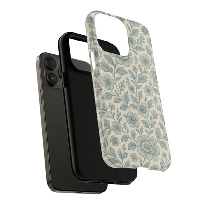 Vintage Blue Floral Tough Case for iPhone - Compatible with MagSafe
