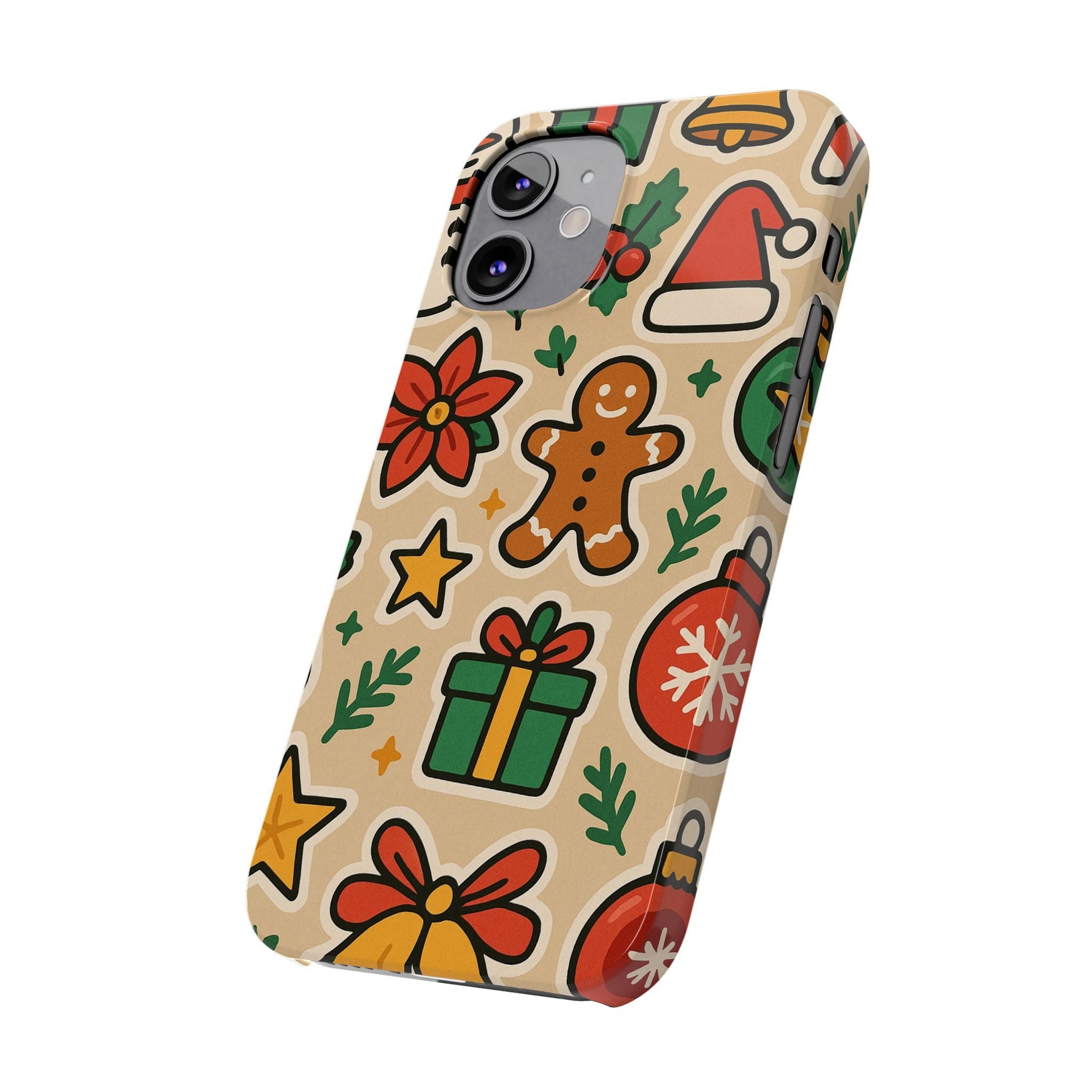 Holiday Pattern Slim iPhone Case — Gingerbread, Santa Hat & Gifts Holiday Design  Shamo's