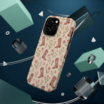 Floral Boots MagSafe Phone Case, glossy square triple-camera Pro model, rear view with magnetic accessories
