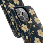 Navy Cherry Blossom Floral iPhone Case - Compatible with MagSafe - Shamo's