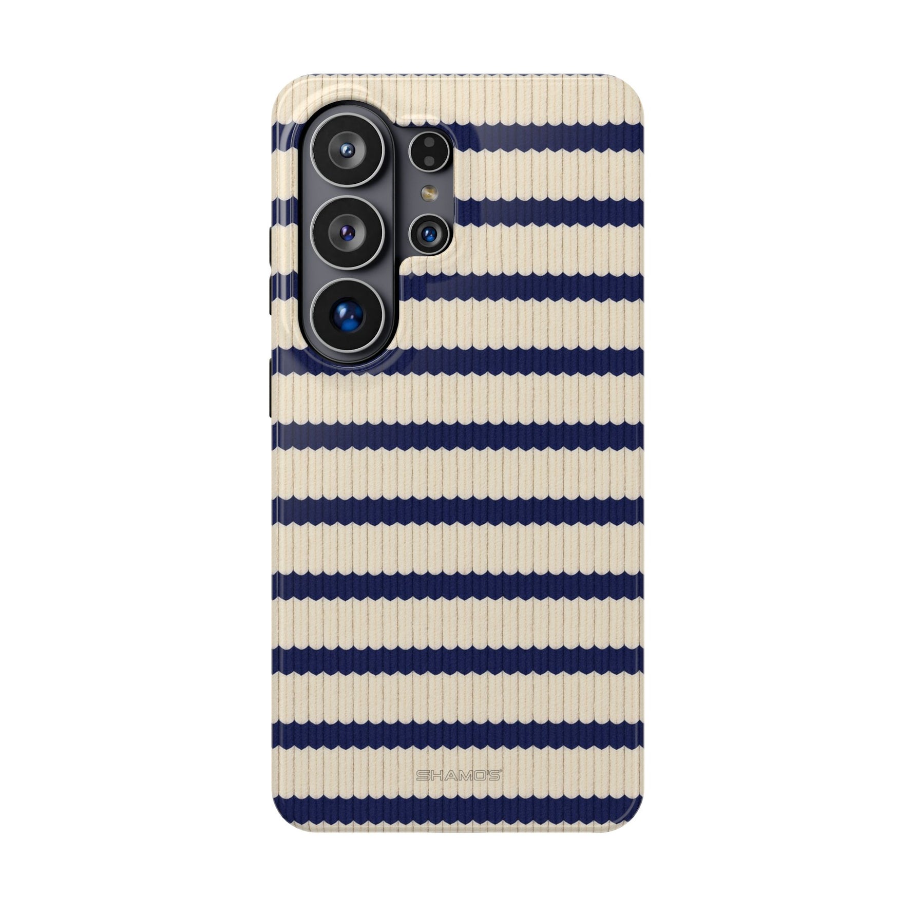 Navy & Cream Ribbed Holiday Sweater Design iPhone Case with MagSafe compatibility