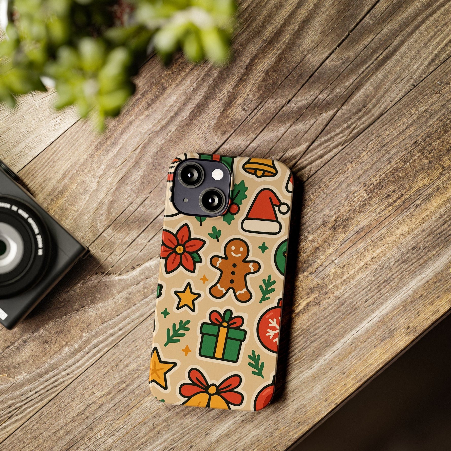 Holiday Pattern Slim iPhone Case — Gingerbread, Santa Hat & Gifts Holiday Design  Shamo's