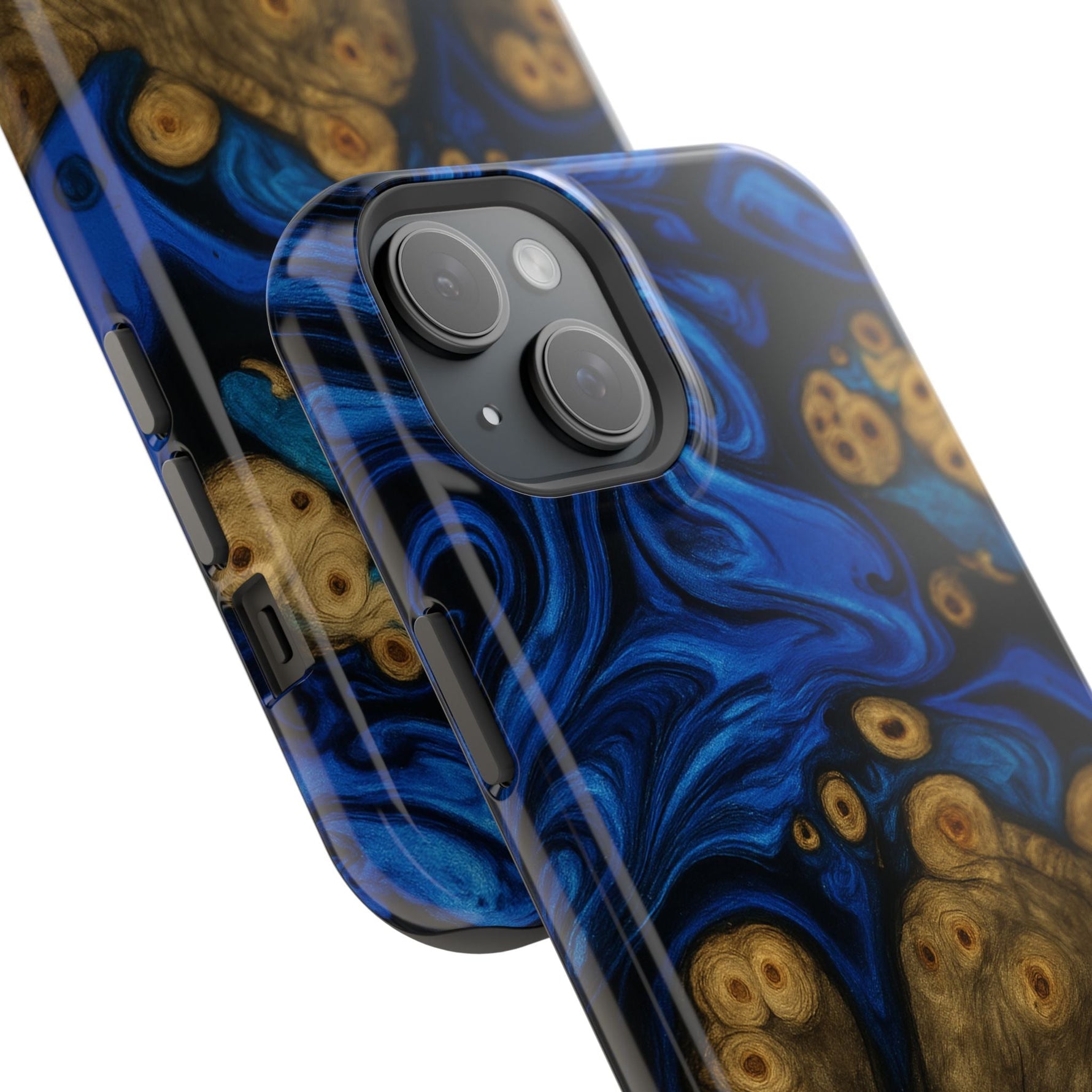 Blue Swirl & Burl Wood Impact iPhone Case | MagSafe compatible  Shamo's