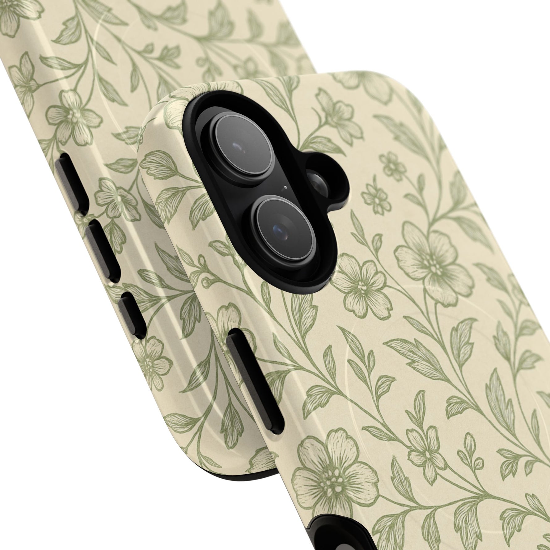 Sage Green Vintage Floral Pattern iPhone Case | MagSafe Compatible - Shamo's