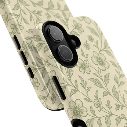 Sage Green Vintage Floral Pattern iPhone Case | MagSafe Compatible