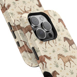 Wild Mustangs – Western Horse Pattern MagSafe Phone Case, glossy square triple-camera Pro model, camera and side-button close-up