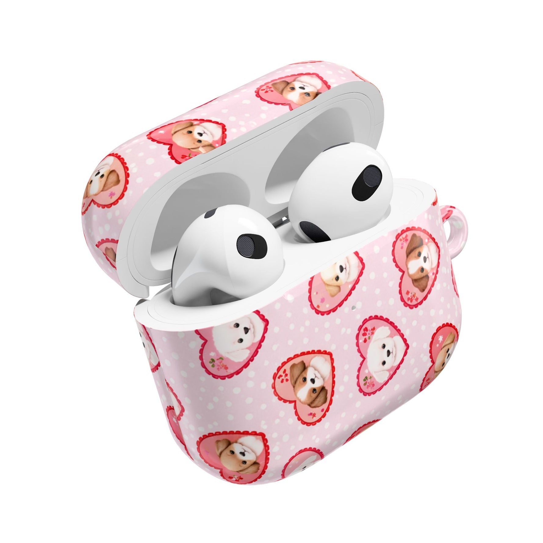 Puppy Hearts AirPod Case, Pink Valentine Pet Pattern