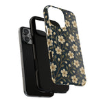 Navy Cherry Blossom Floral iPhone Case - Compatible with MagSafe - Shamo's