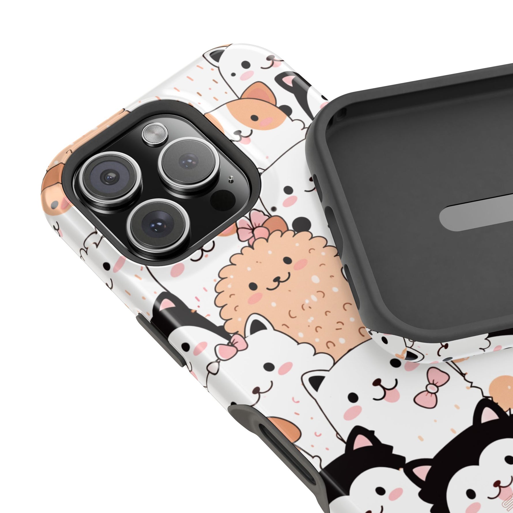 Cute Cartoon Cats & Puppies Phone Case with MagSafe Compatibility