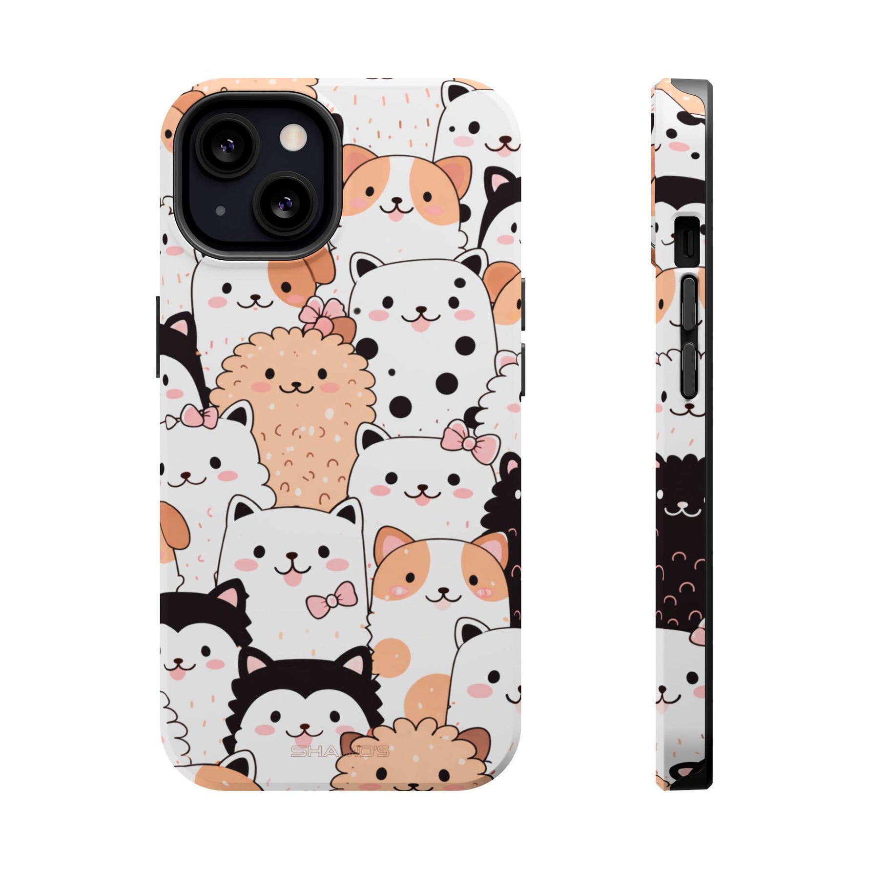 Cute Cartoon Cats & Puppies Phone Case with MagSafe Compatibility
