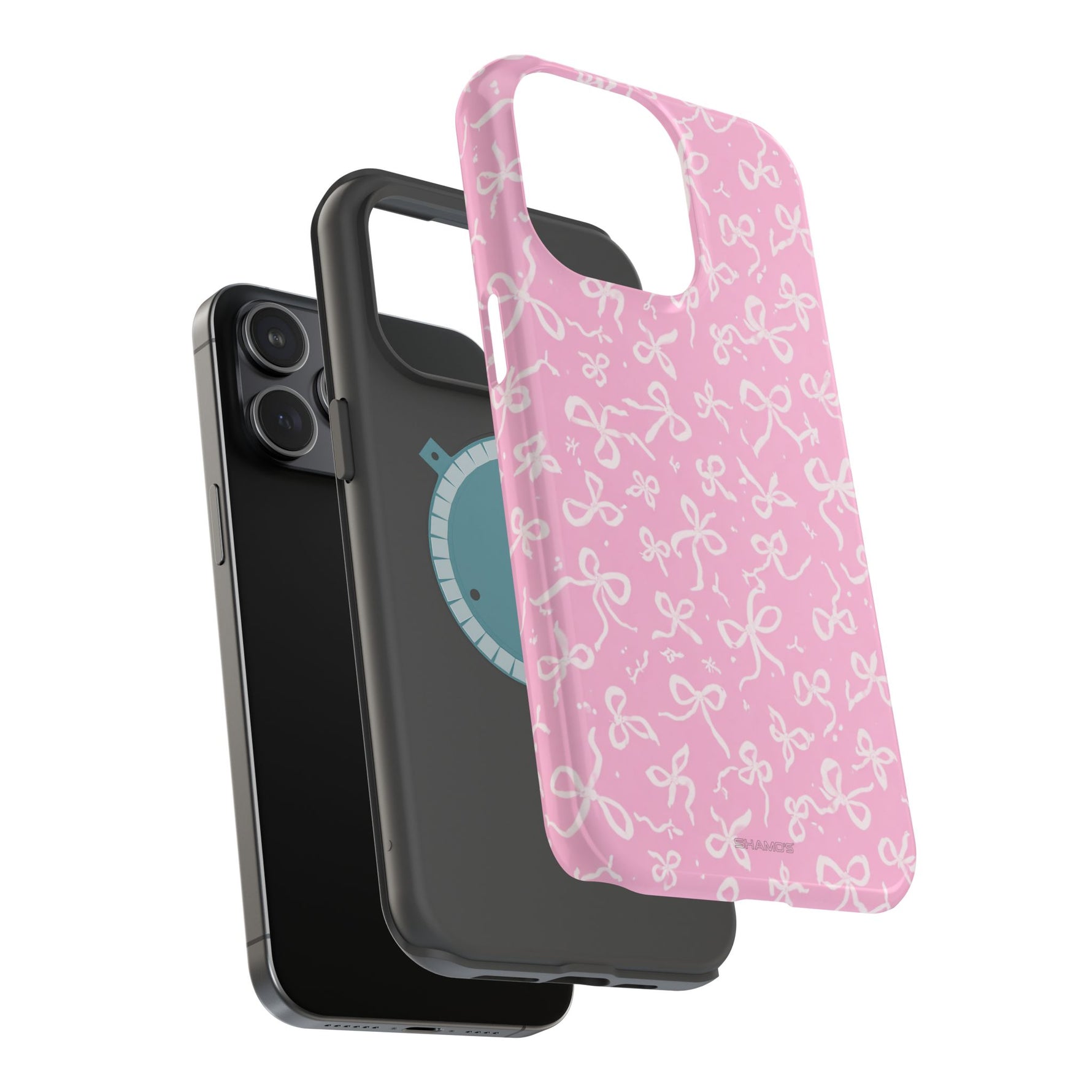 Pink Bow Pattern Impact-Resistant iPhone Case | MagSafe