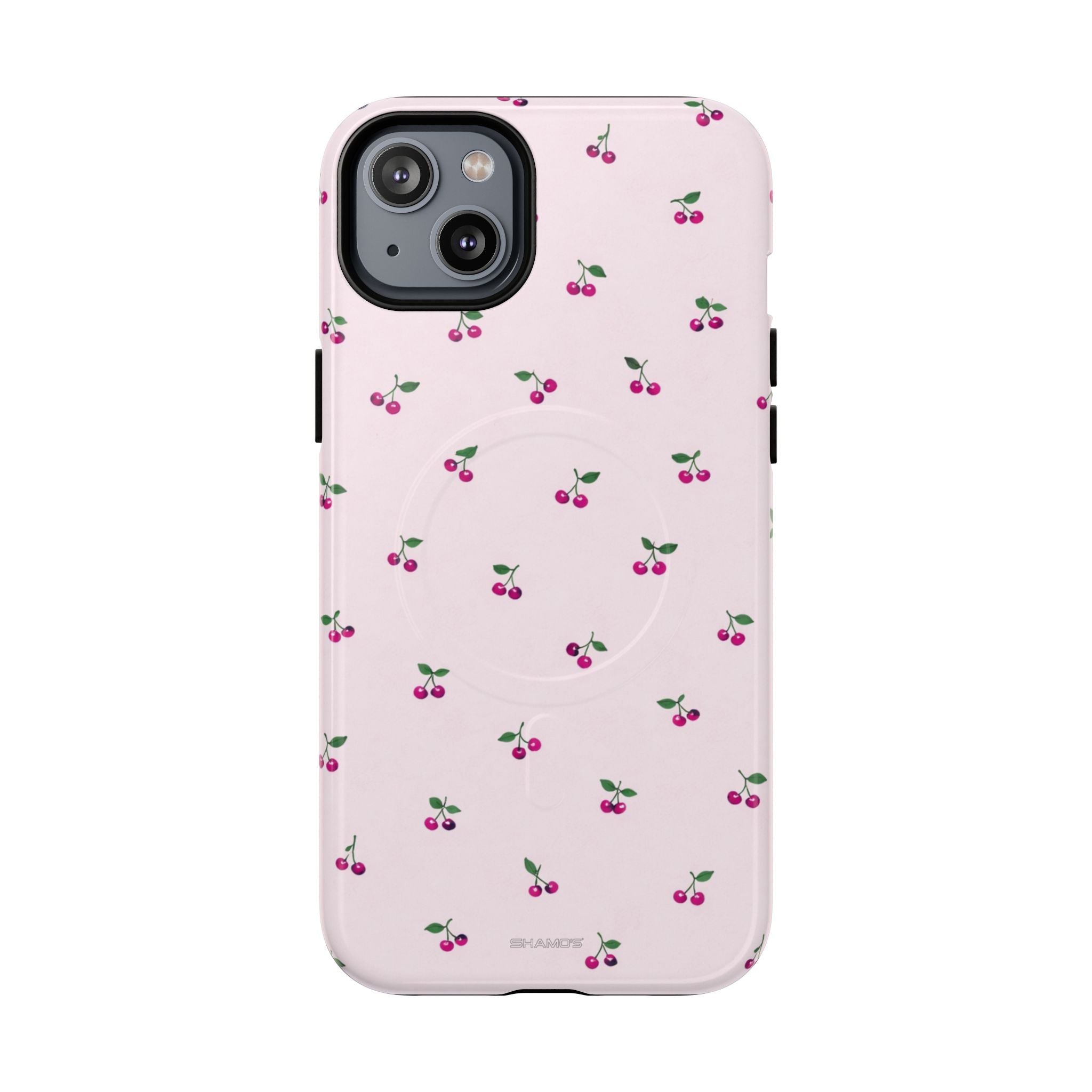Cherry Pattern Tough Magnetic Phone Case — Pink Protective Magnetic iPhone Cover with MagSafe compatibility - iPhone 14 Plus / Glossy - Shamo's #iphone-14-plus