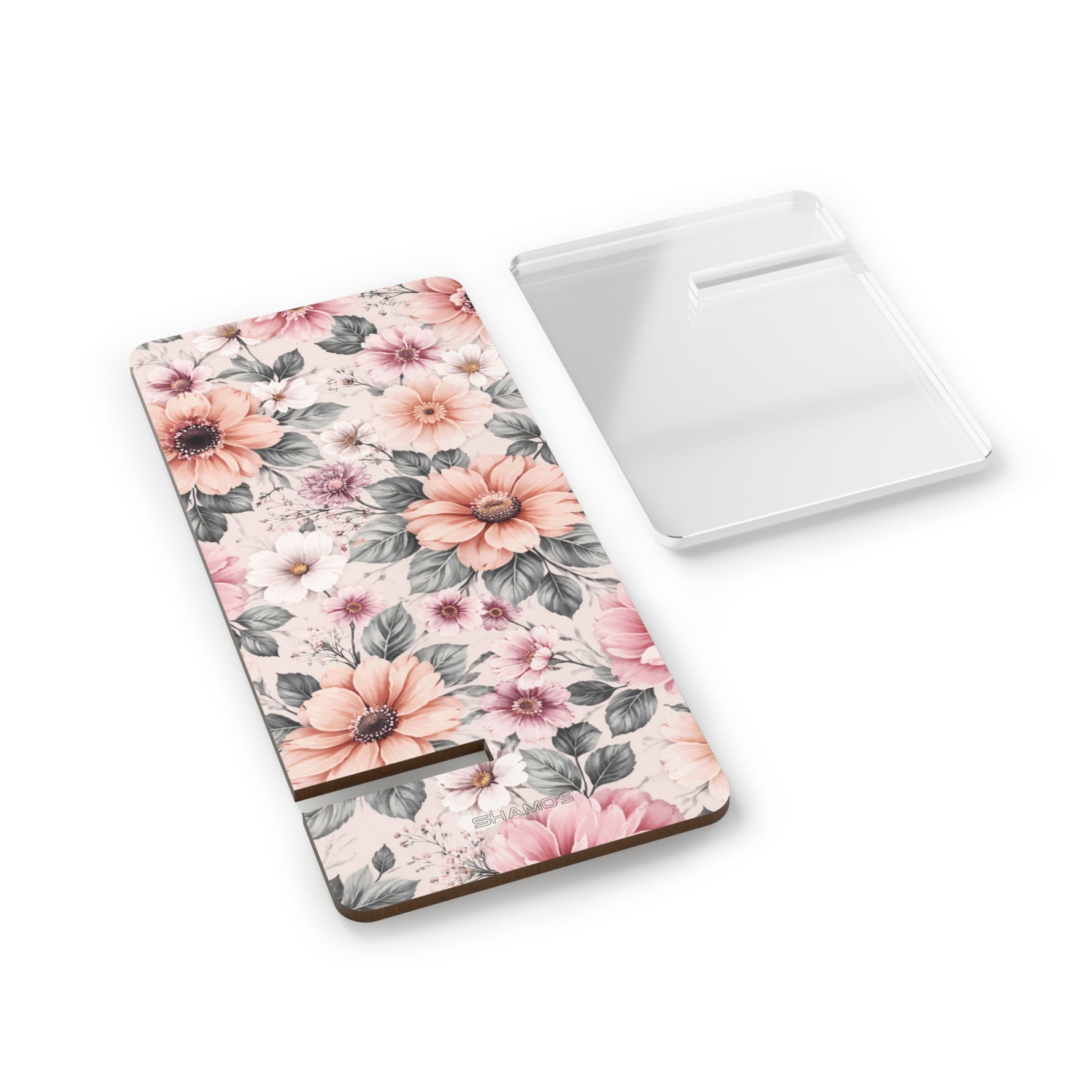 Floral Phone Stan, Pink Vintage Flower Mobile Display Stand - 2.8" x 5.9" / Glossy - Shamo's