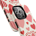 Heart Pattern Tough iPhone Case — Cute Red & Pink Hearts Protective Cover (MagSafe compatible)  Shamo's