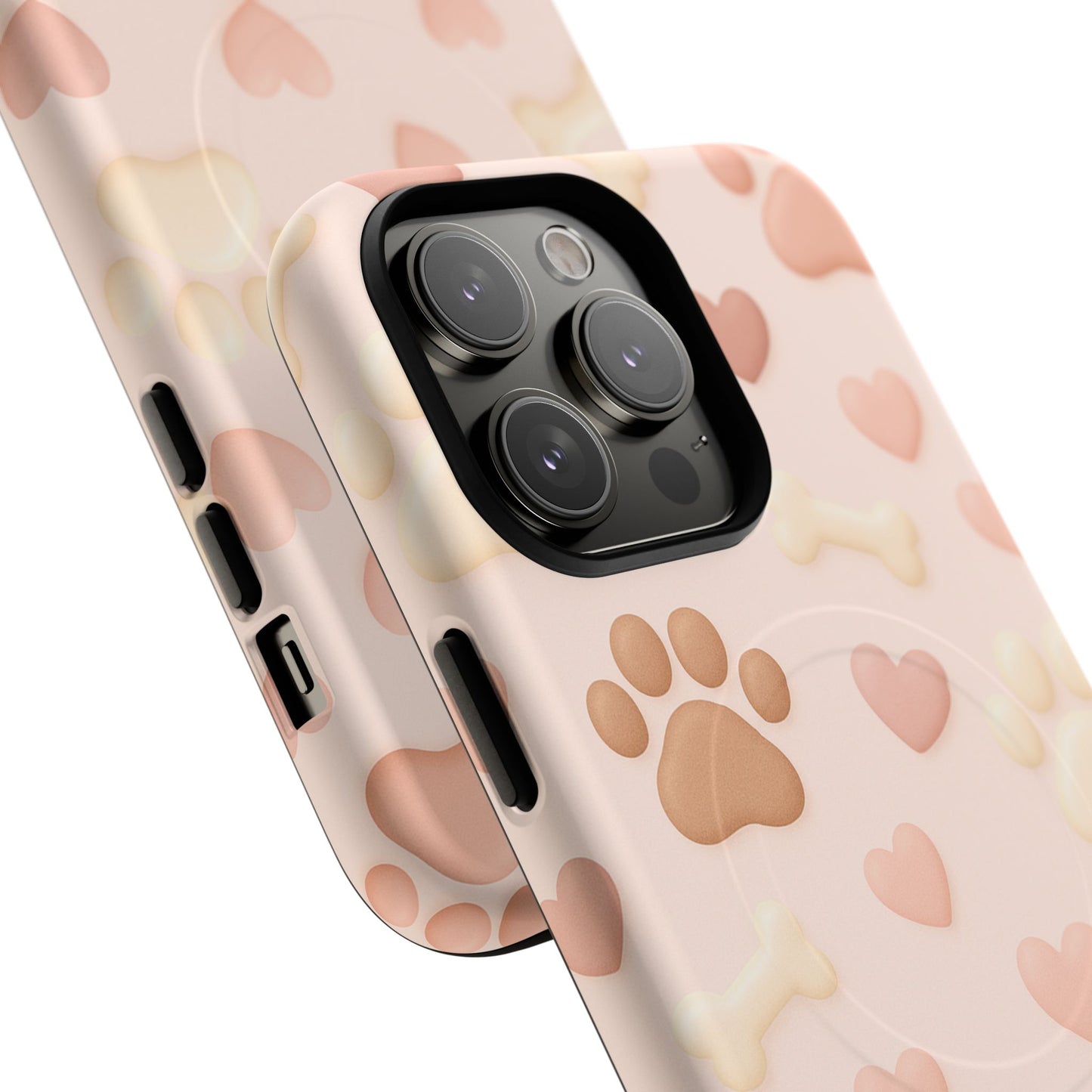 Pet Paw Pattern Phone Case — Pink Puppy Hearts & Bones with MagSafe