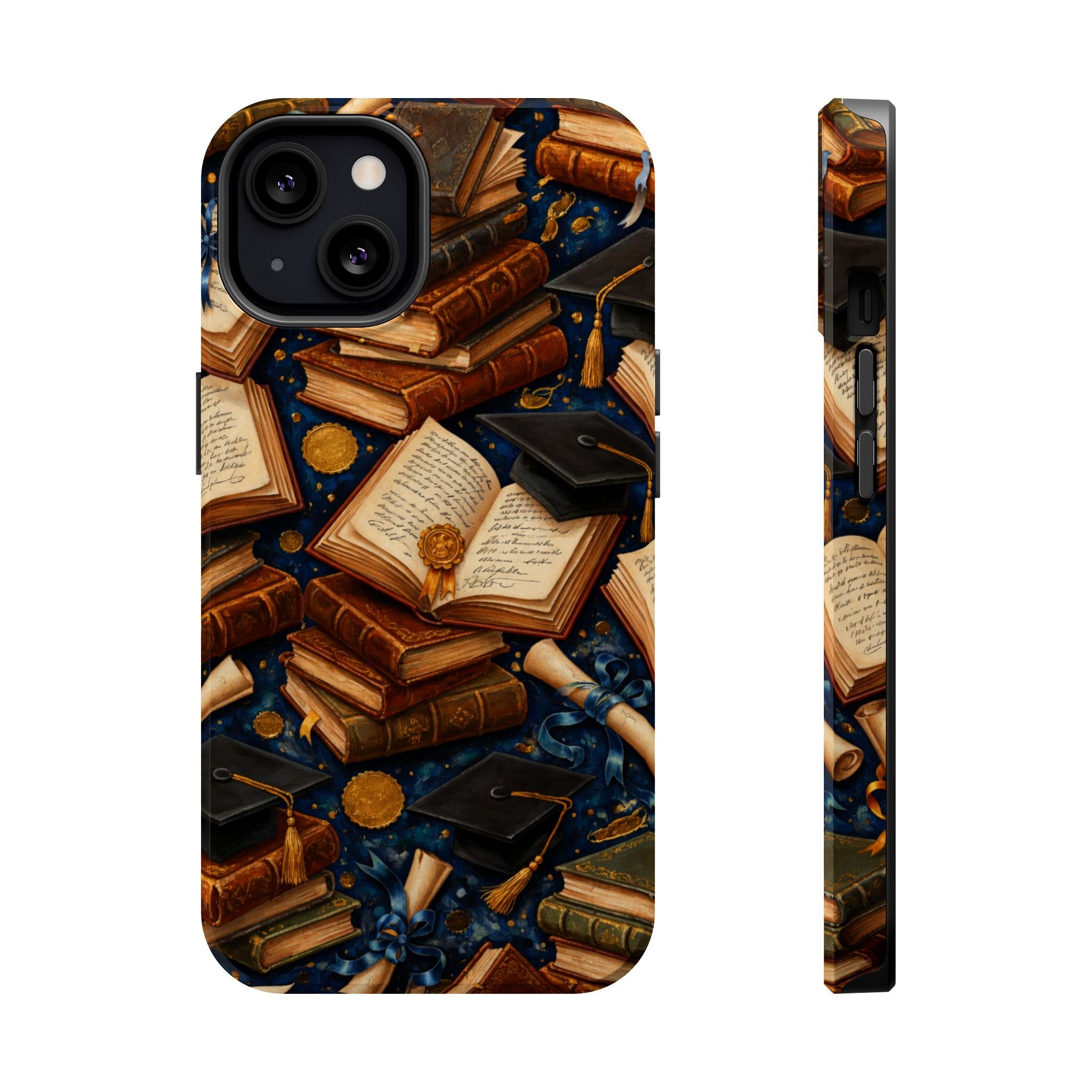 Vintage Books & Graduation Caps MagSafe Phone Case, Impact-Resistant Graduation Gift - iPhone 13 / Glossy - Shamo's