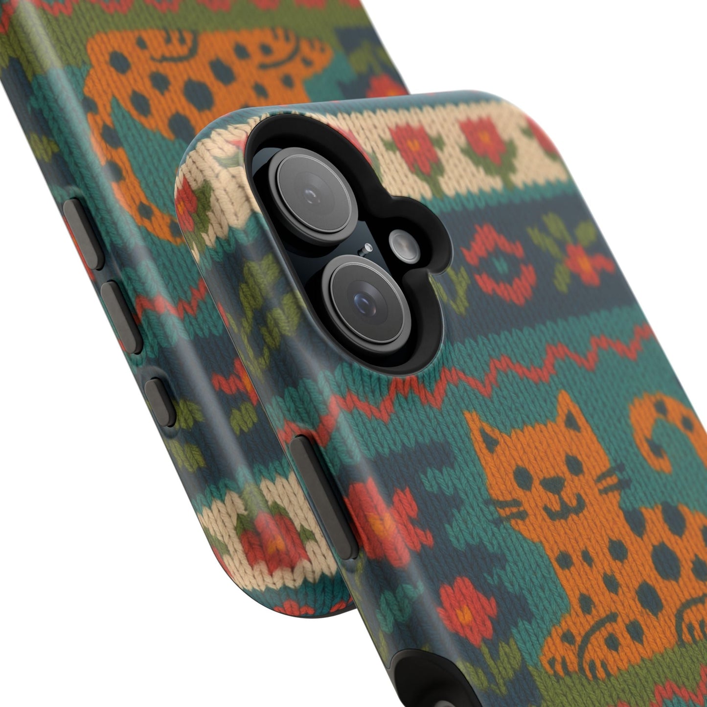 Cozy Knit Leopard Pattern Sweater Holiday Theme iPhone Case with MagSafe compatibility