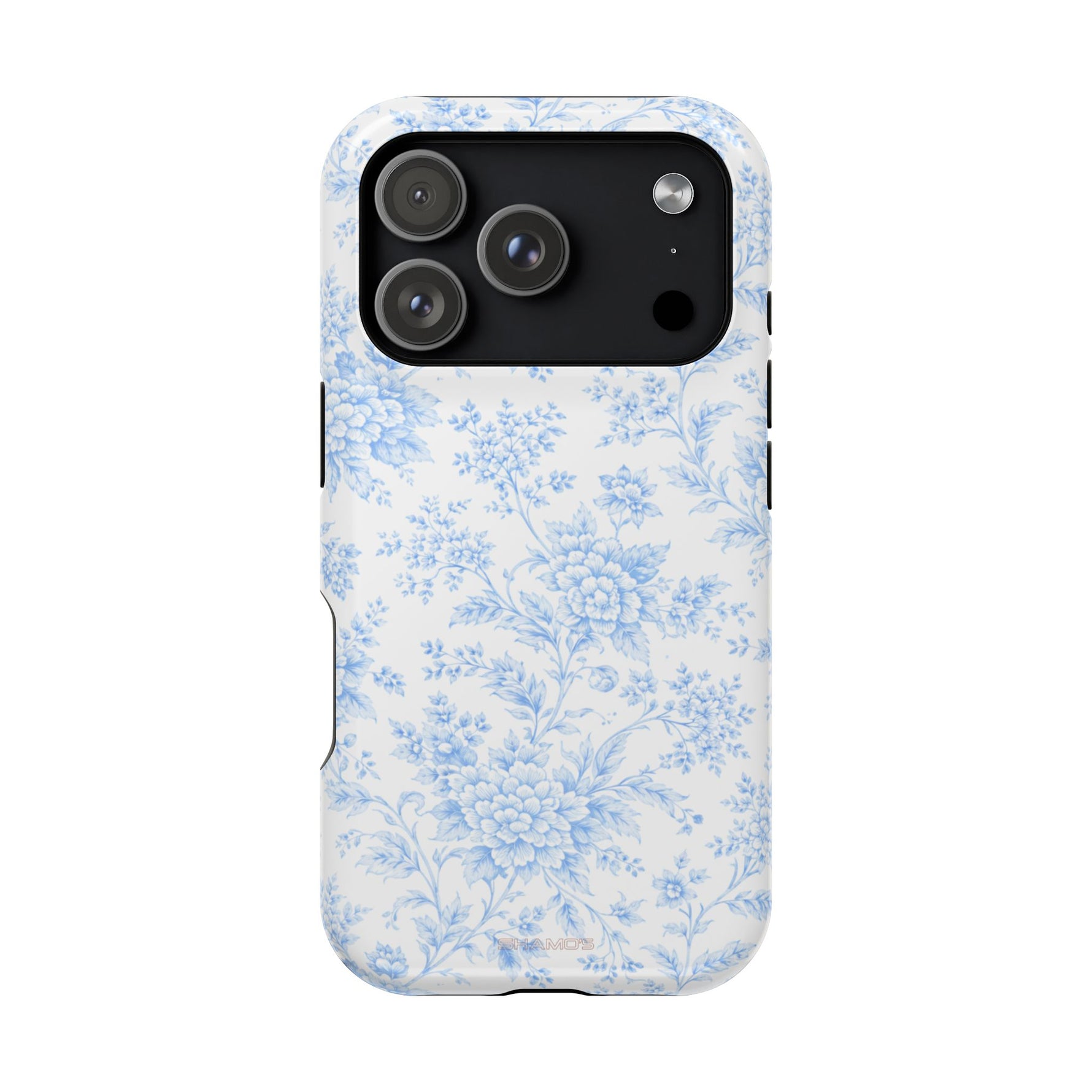 Preppy Look Blue Floral Impact-Resistant Phone Case and MagSafe Compatible