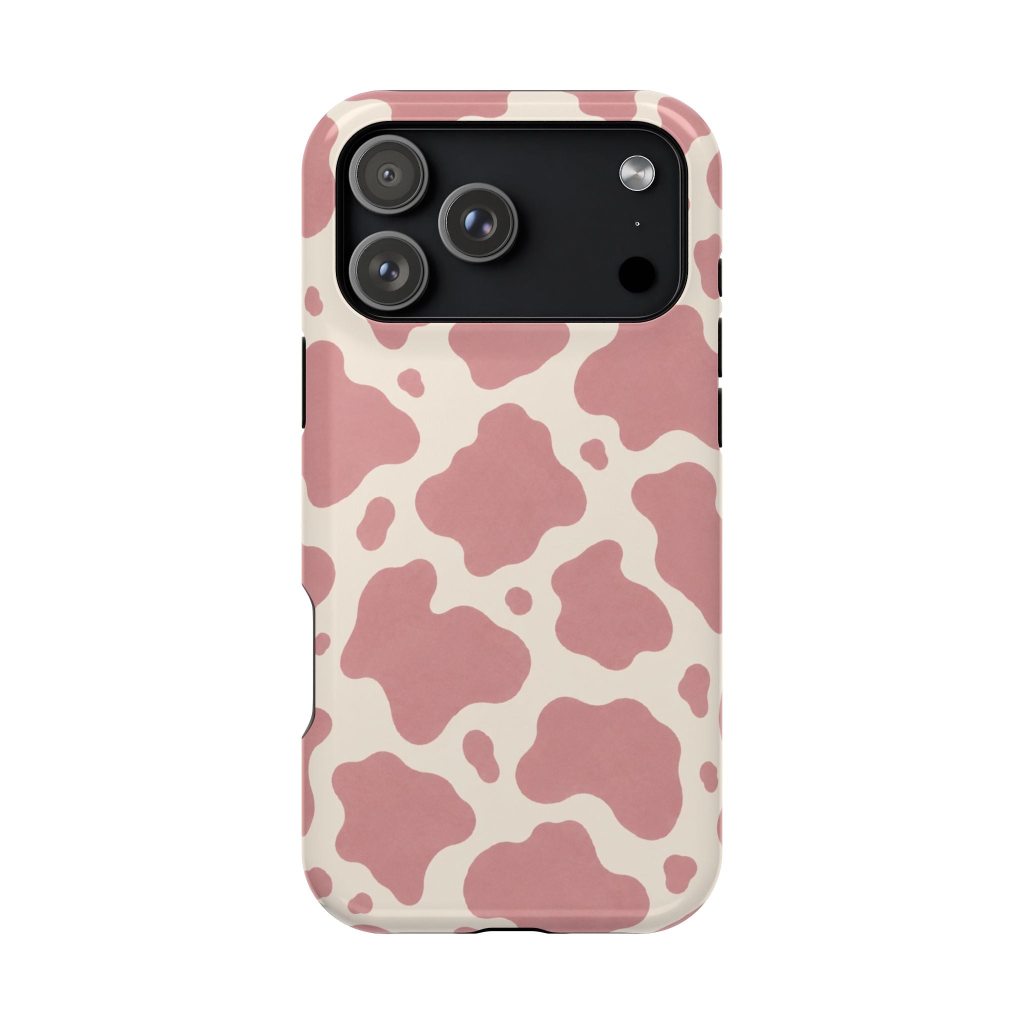 Rose Cowprint – Pink Cow Print MagSafe Phone Case, glossy iPhone 18 Pro Max, rear view