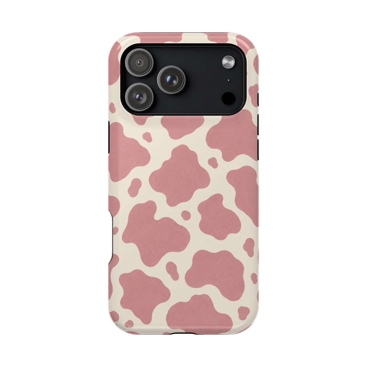 Rose Cowprint – Pink Cow Print MagSafe Phone Case, glossy iPhone 18 Pro Max, rear view