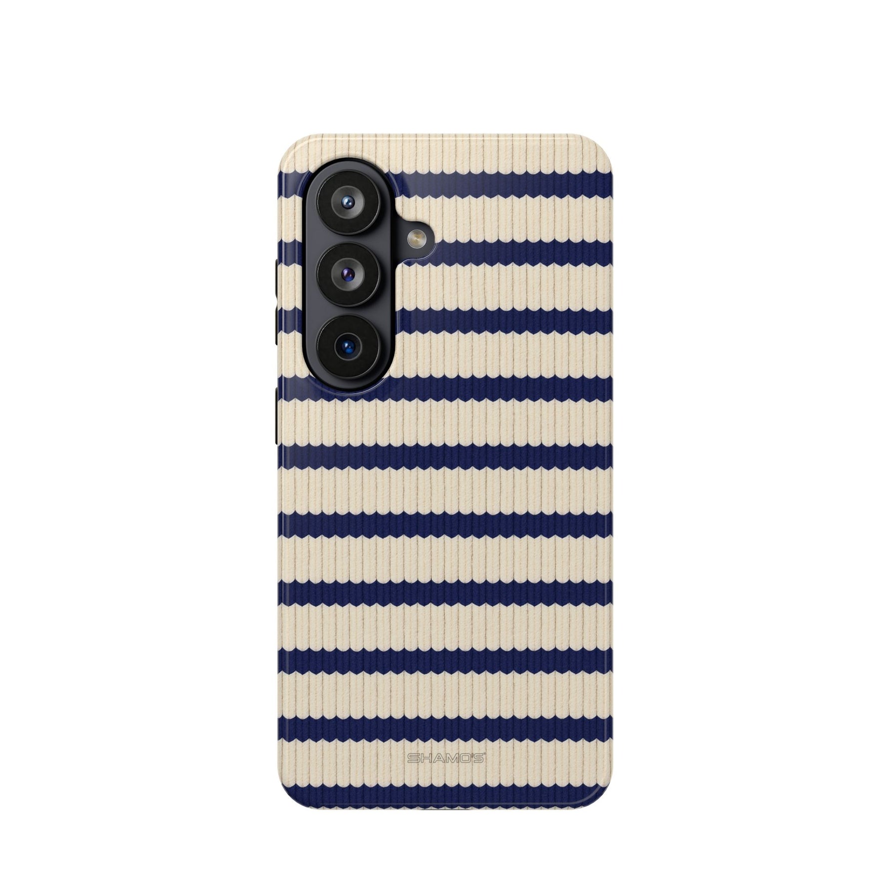 Navy & Cream Ribbed Holiday Sweater Design iPhone Case with MagSafe compatibility