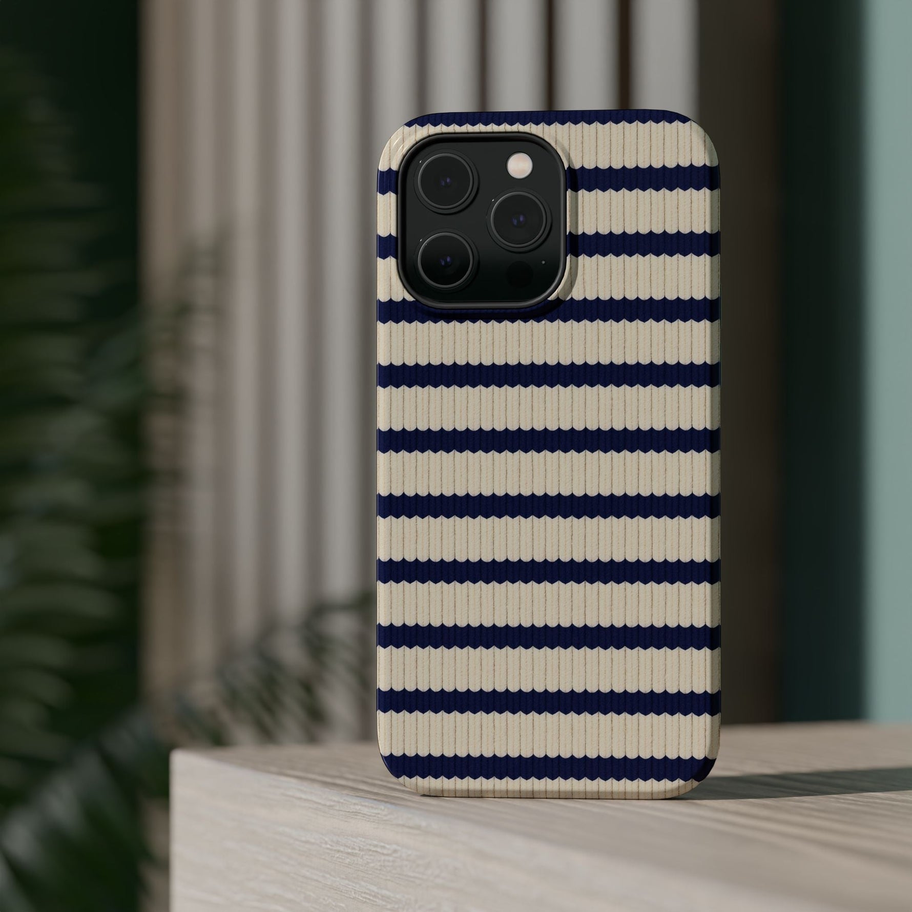 Navy & Cream Ribbed Holiday Sweater Design iPhone Case with MagSafe compatibility  Shamo's