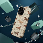 Wild Mustangs – Western Horse Pattern MagSafe Phone Case, glossy square triple-camera Pro model, rear view with magnetic accessories