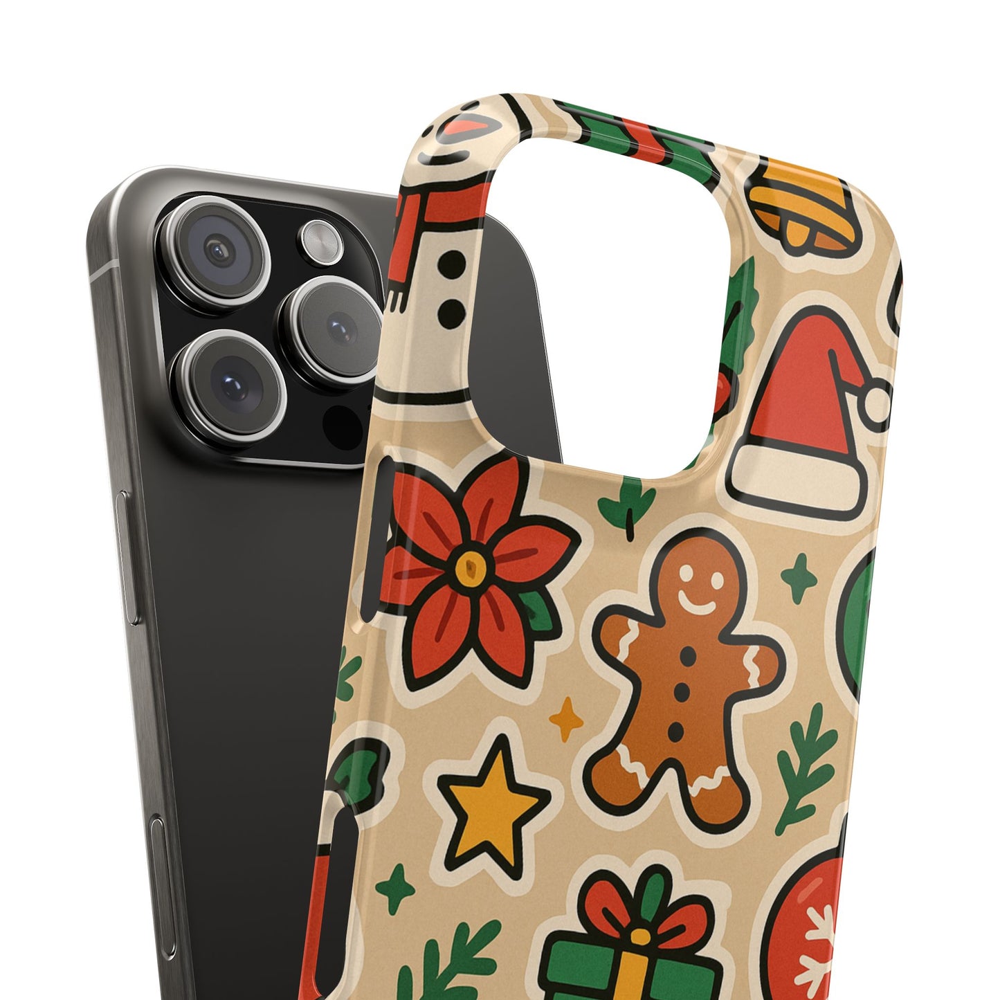 Holiday Pattern Slim iPhone Case — Gingerbread, Santa Hat & Gifts Holiday Design