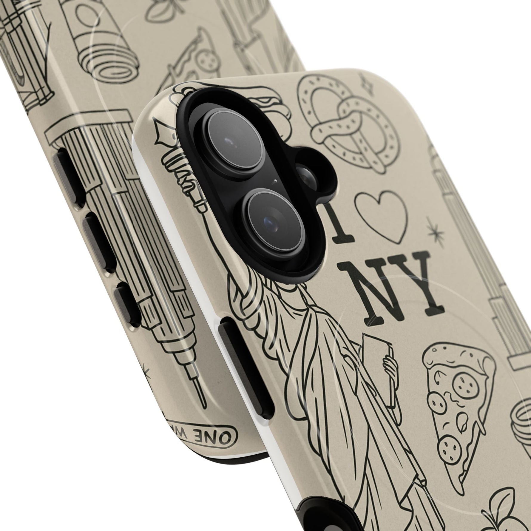 NY City Icons Tough iPhone Case — Statue of Liberty, Pizza & Taxi Pattern | Compatible with MagSafe  Shamo's