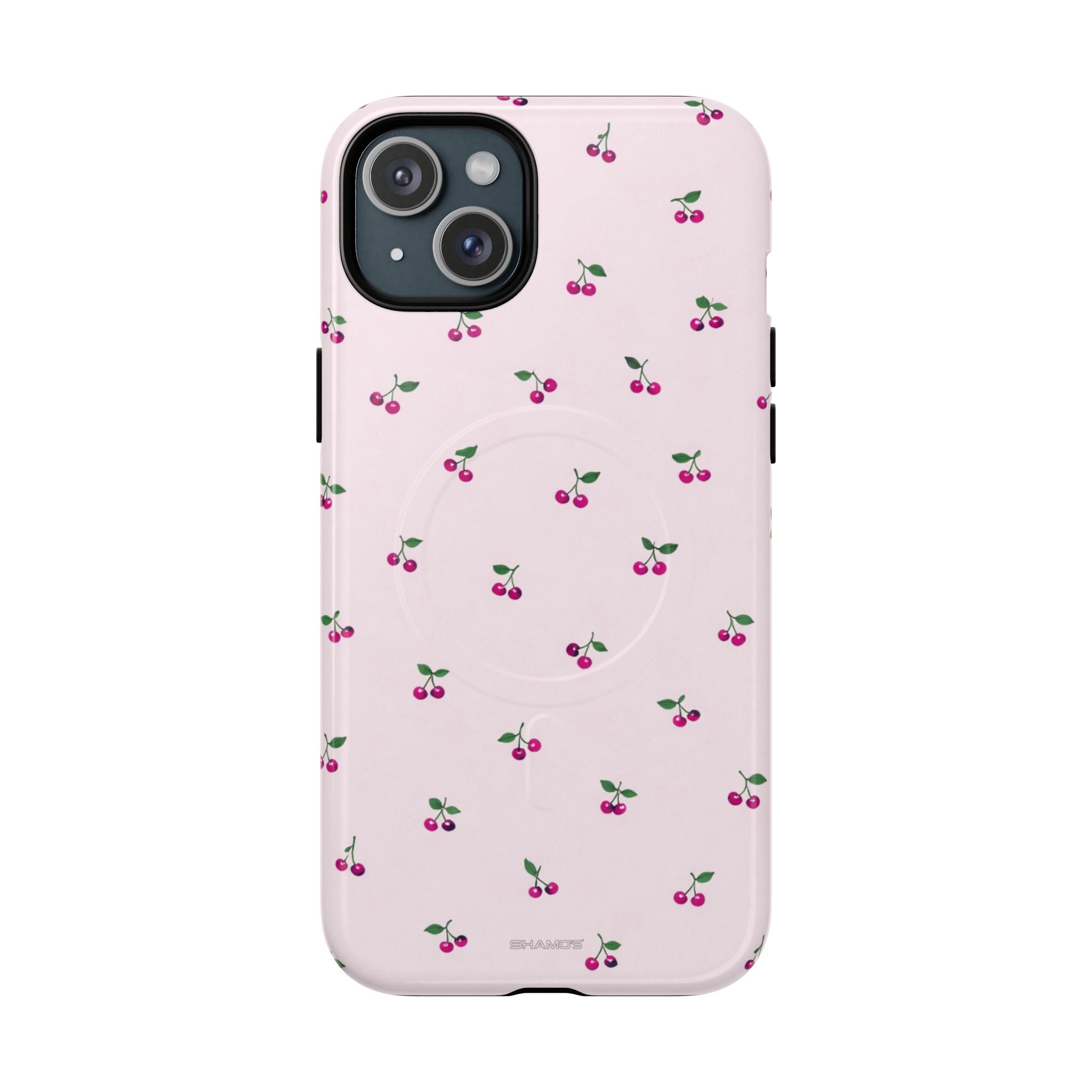 Cherry Pattern Tough Magnetic Phone Case — Pink Protective Magnetic iPhone Cover with MagSafe compatibility - iPhone 15 Plus / Glossy - Shamo's #iphone-15-plus