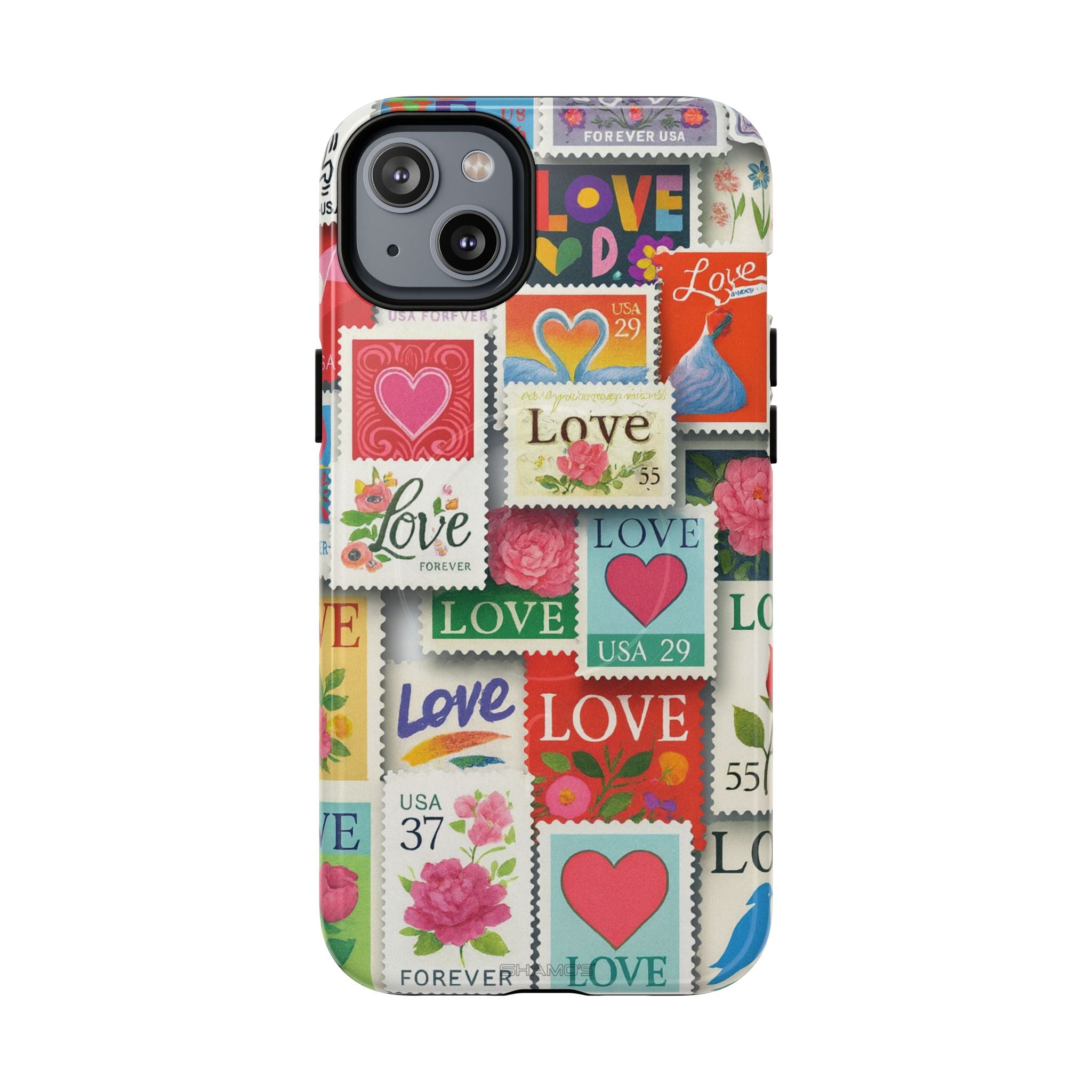 Vintage Romantic Love Stamp iPhone Case | Tough Protection + MagSafe - iPhone 14 Plus / Glossy - Shamo's