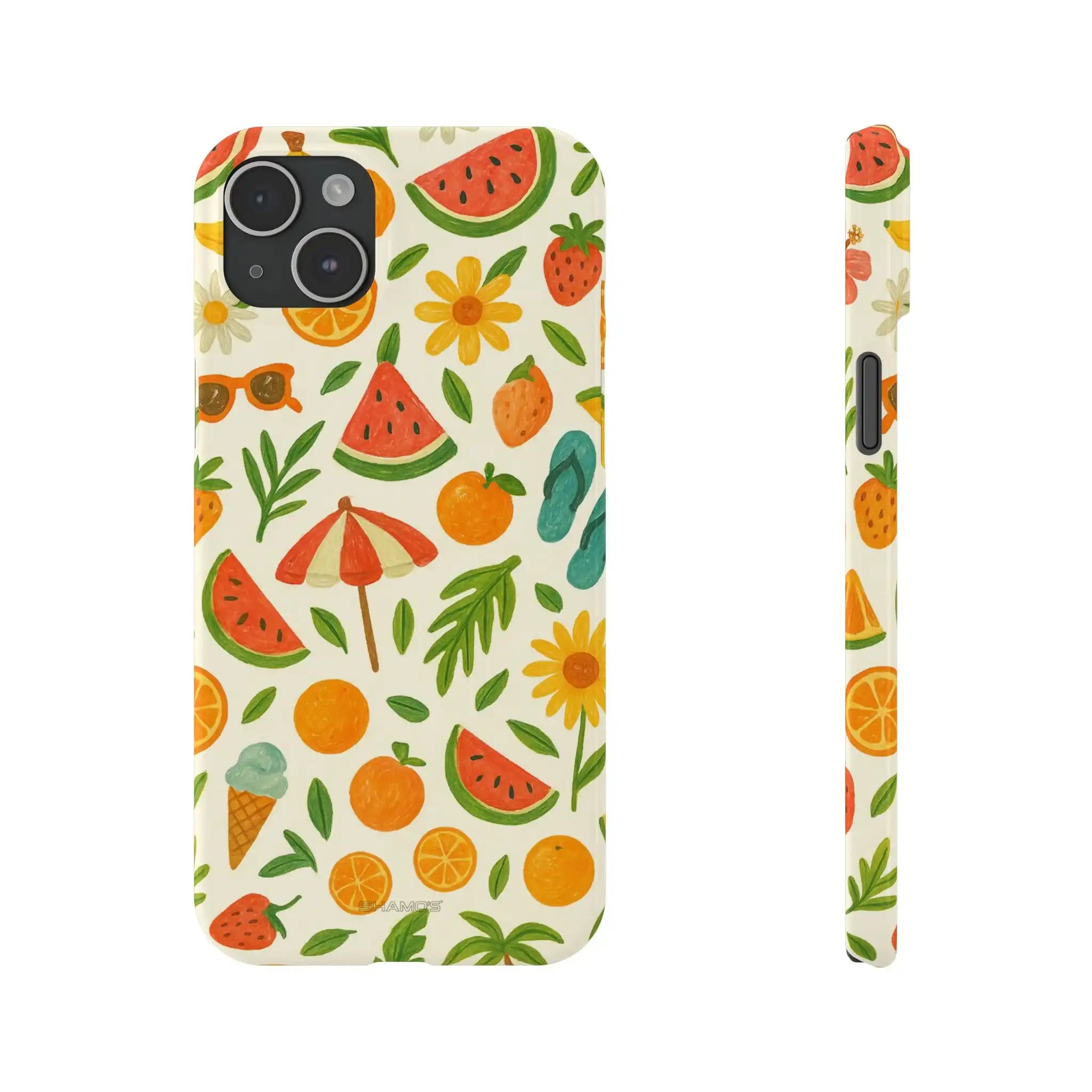 Summer Fruit Slim Phone Case — Tropical Lemon & Strawberry Design - iPhone 15 Plus - Shamo's