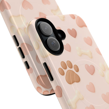 Pet Paw Pattern Phone Case — Pink Puppy Hearts & Bones with MagSafe