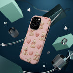 Pink Teddy Hearts Love iPhone Case, Impact-Resistant MagSafe Compatible