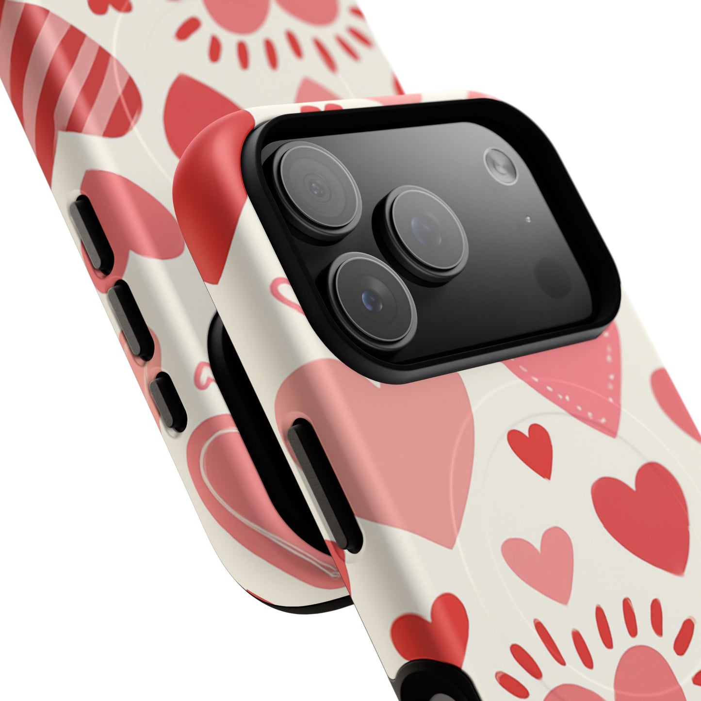 Heart Pattern Tough iPhone Case — Cute Red & Pink Hearts Protective Cover (MagSafe compatible)