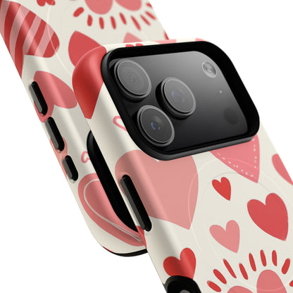 Heart Pattern Tough iPhone Case — Cute Red & Pink Hearts Protective Cover (MagSafe compatible)