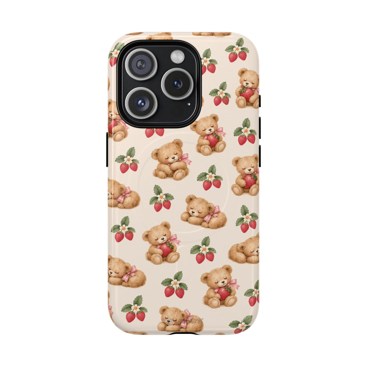 Teddy Berry Cozy Strawberry Pattern iPhone Case with MagSafe