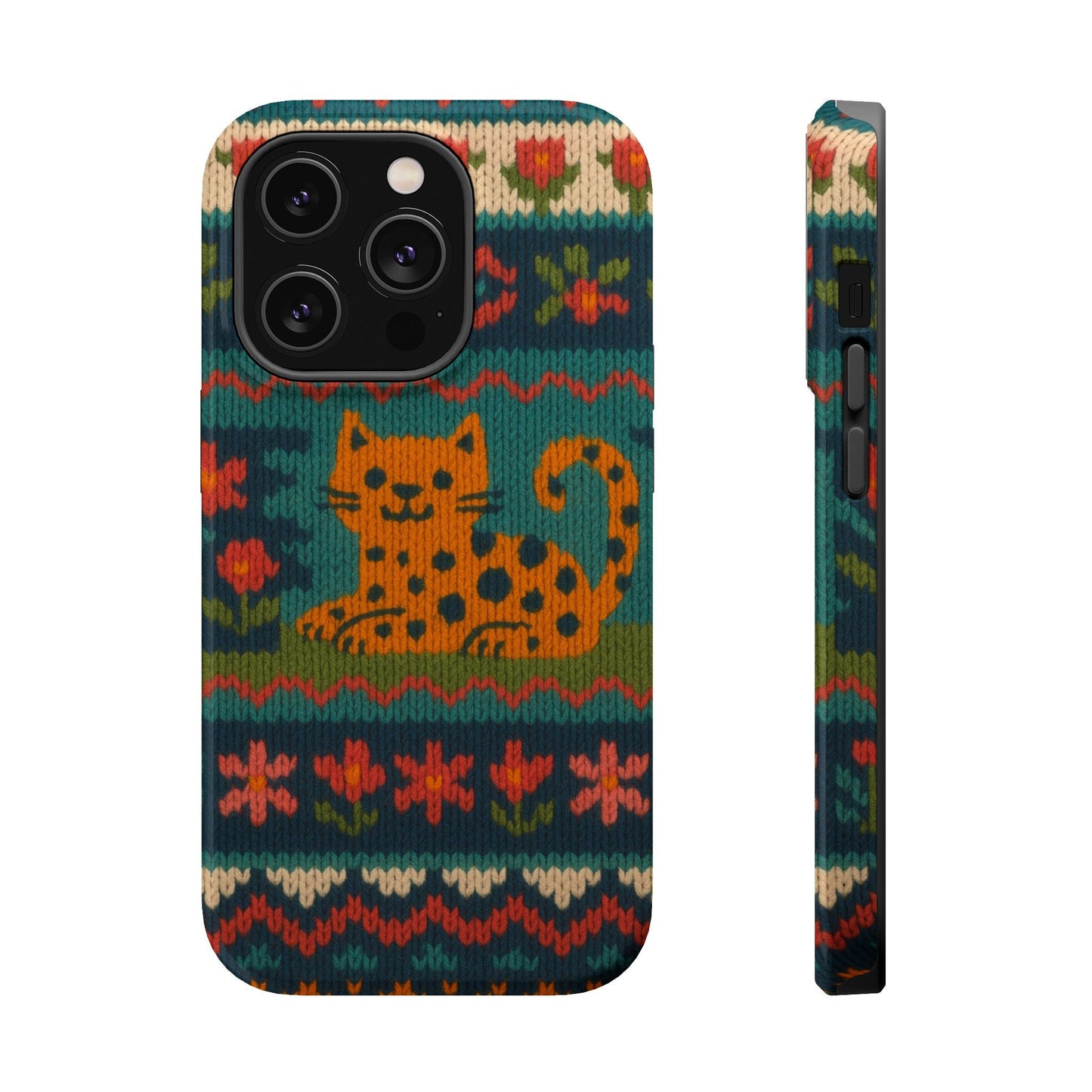 Cozy Knit Leopard Pattern Sweater Holiday Theme iPhone Case with MagSafe compatibility