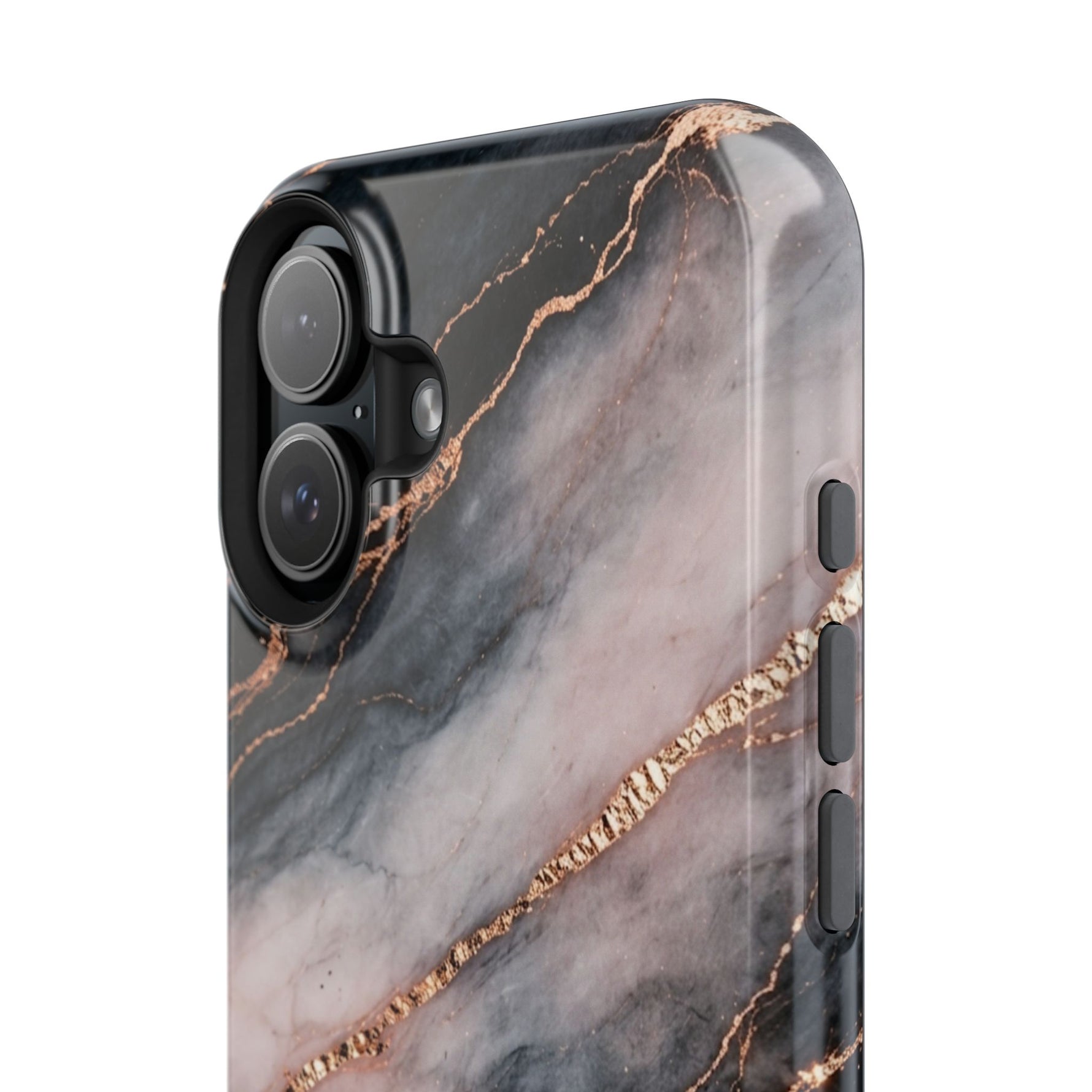 Marbled Black & Rose Gold Magnetic MagSafe Compatible Phone Case — Impact-Resistant
