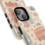 London Icons Hand-Drawn iPhone Case — Cute Double-Decker Bus & Big Ben Pattern with MagSafe compatibility  Shamo's