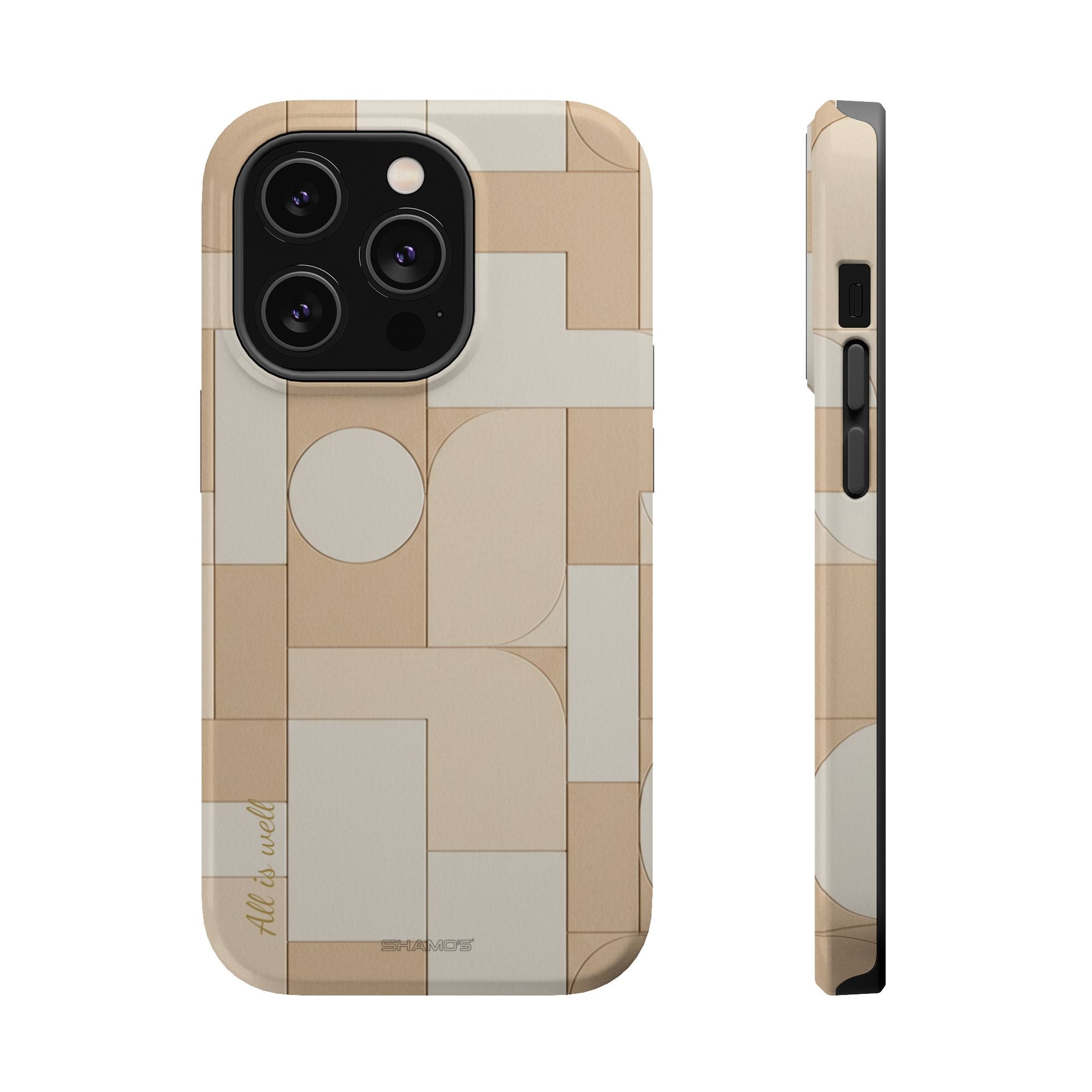 Geometric Beige Magnetic Impact-Resistant iPhone Case with Personalizable Quote and MagSafe Compatible - iPhone 14 Pro / Glossy - Shamo's