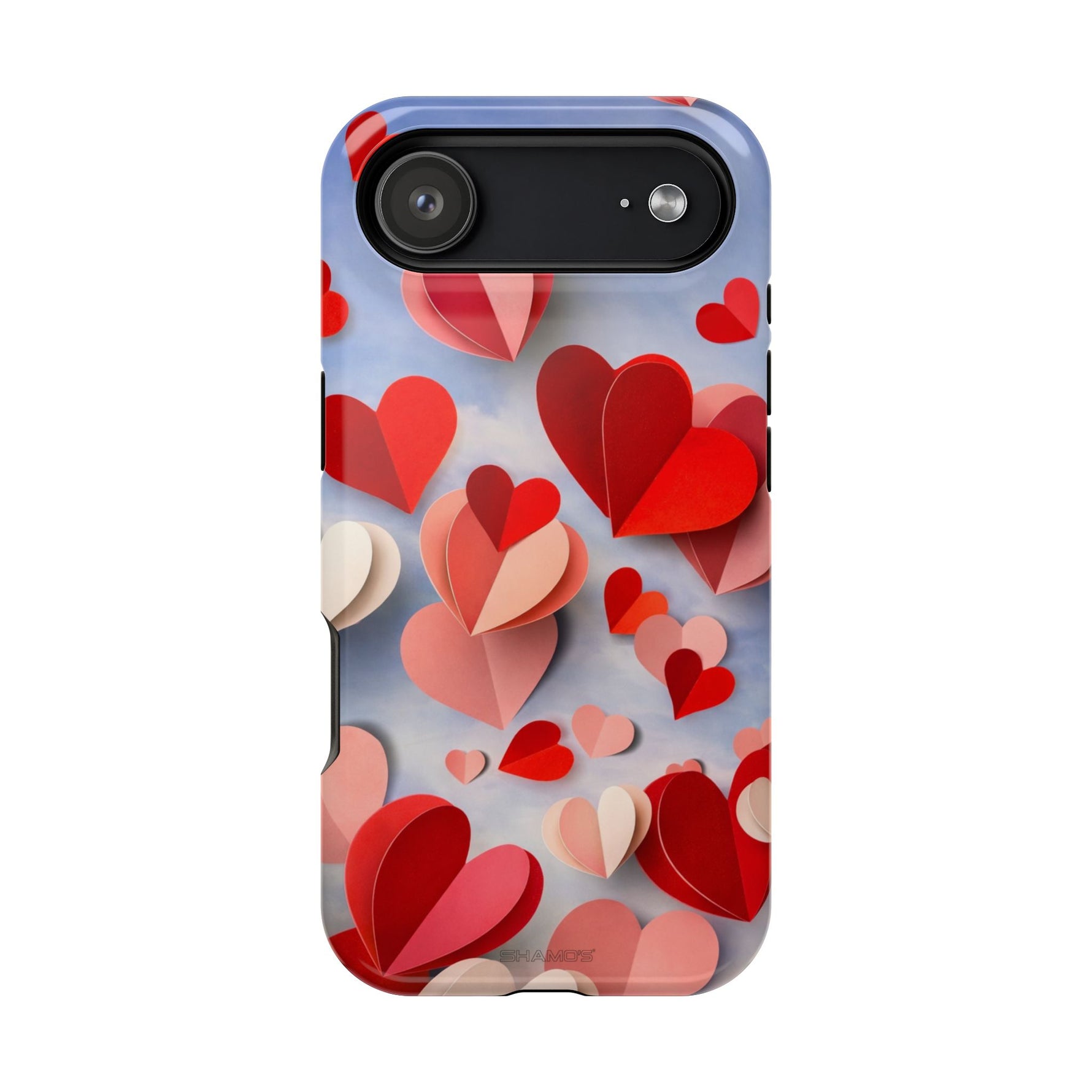 3D Paper Hearts Valentine Love iPhone Case with MagSafe Compatibility, Personalizable - iPhone 17 Air / Glossy - Shamo's