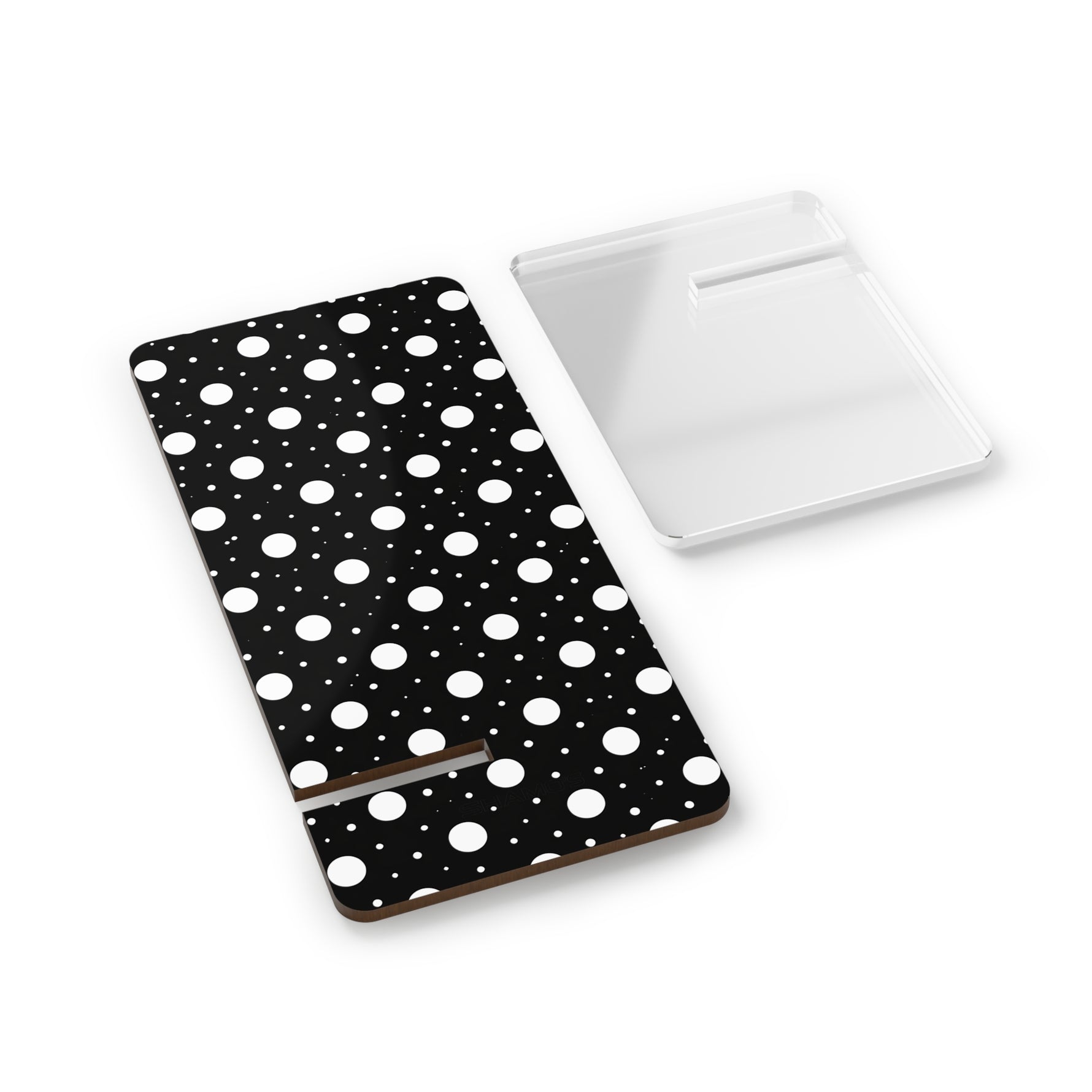 Polka Dot Phone Stand — Black & White Mobile Display Stand