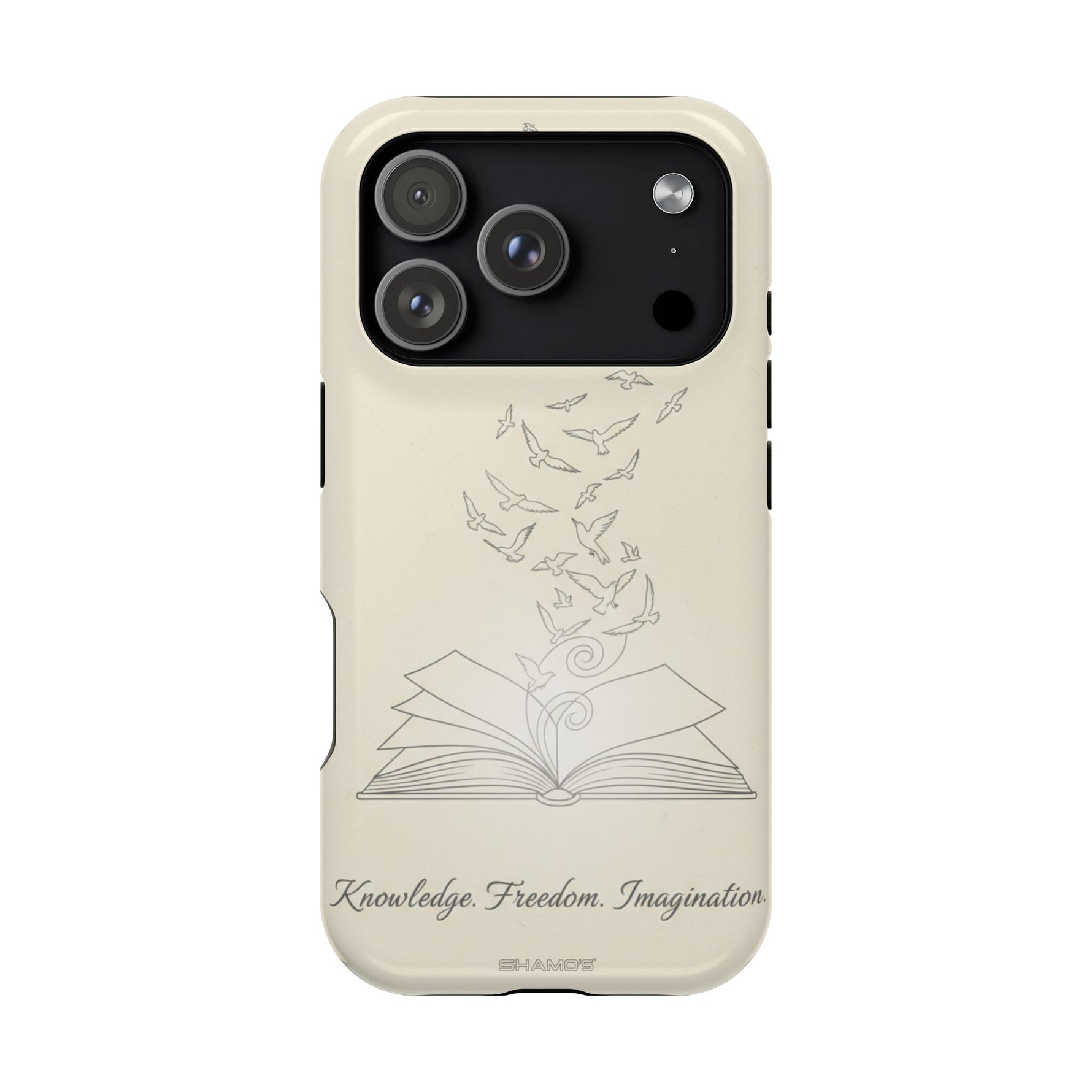 'Knowledge, Freedom, Imagination' Book & Birds Minimalist Magnetic Impact-Resistant Phone Case with MagSafe