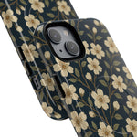 Navy Cherry Blossom Floral iPhone Case - Compatible with MagSafe - Shamo's